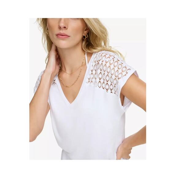 Calvin Klein Crochet-Shoulder Tunic Cover Up Color White Size L/XL NWT - Picture 3 of 5